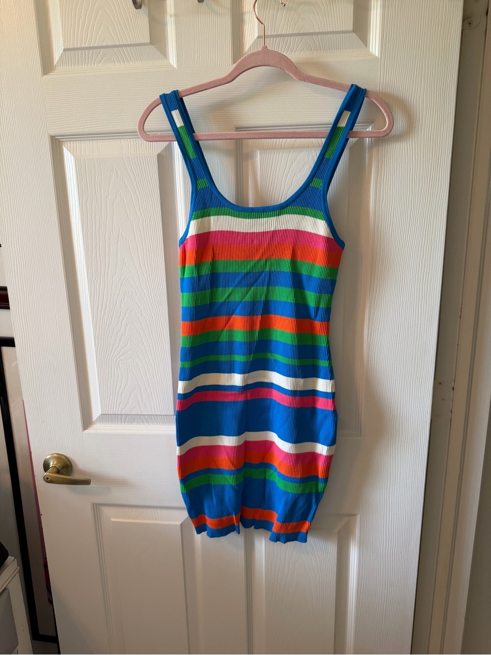 Striped Rib-Knit Mini Dress in Blue and Multicolor